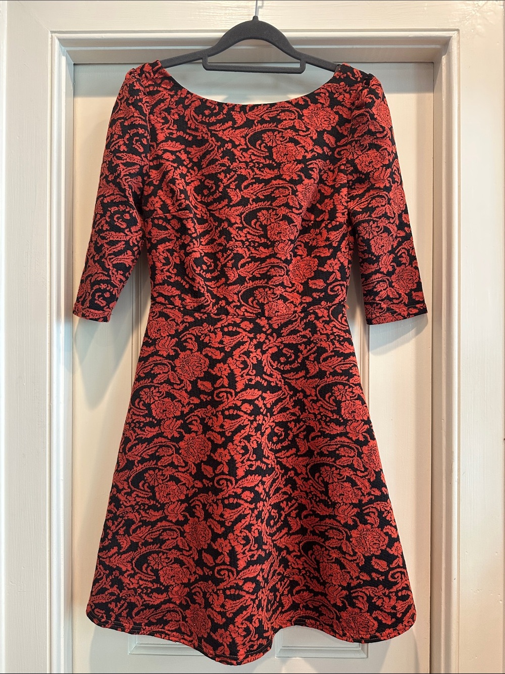 Ark & Co Red and Black Floral Fit-and-Flare Midi Dress